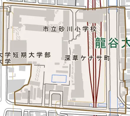 深草ケナサ町とその周辺の地図。町の範囲を重ねている
