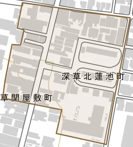 深草北蓮池町とその周辺の地図。町の範囲を重ねている