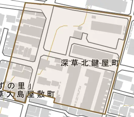 深草北鍵屋町とその周辺の地図。町の範囲を重ねている