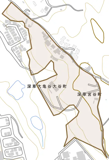 深草宮谷町とその周辺の地図。町の範囲を重ねている