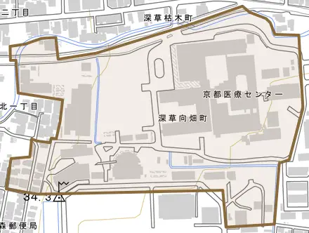 深草向畑町とその周辺の地図。町の範囲を重ねている