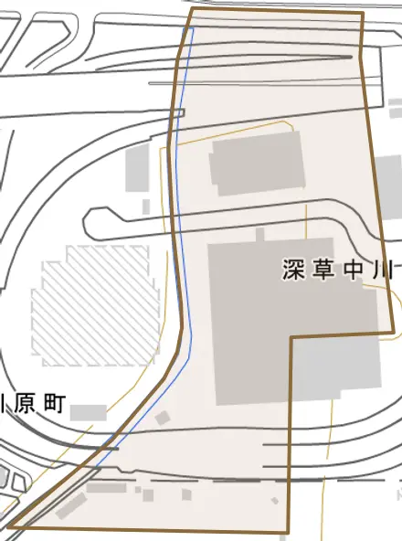 深草中川原町とその周辺の地図。町の範囲を重ねている