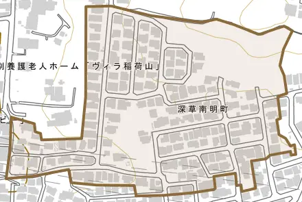 深草南明町とその周辺の地図。町の範囲を重ねている