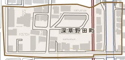 深草野田町とその周辺の地図。町の範囲を重ねている