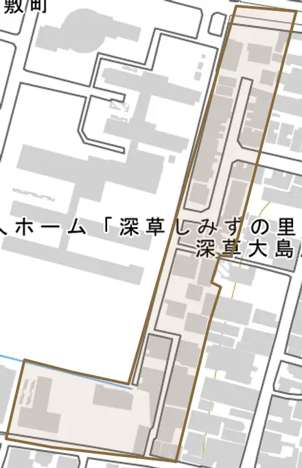 深草大島屋敷町とその周辺の地図。町の範囲を重ねている