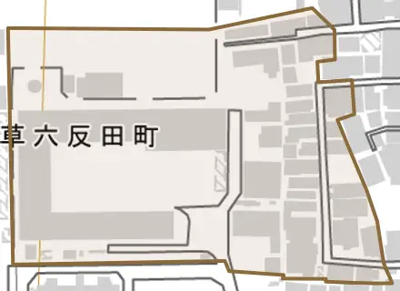 深草六反田町とその周辺の地図。町の範囲を重ねている