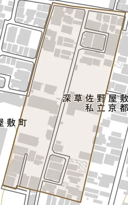 深草佐野屋敷町とその周辺の地図。町の範囲を重ねている