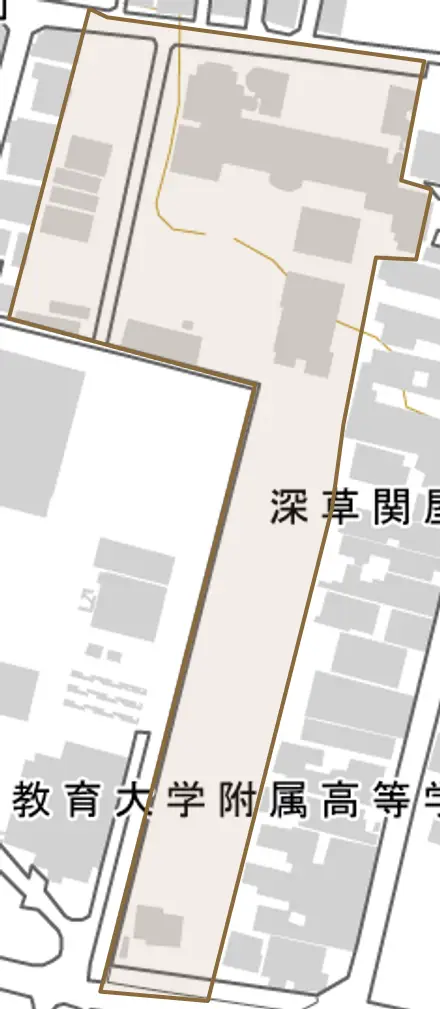 深草関屋敷町とその周辺の地図。町の範囲を重ねている