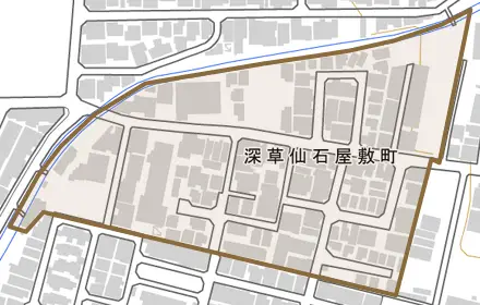 深草仙石屋敷町とその周辺の地図。町の範囲を重ねている