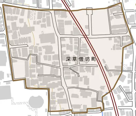 深草僧坊町とその周辺の地図。町の範囲を重ねている