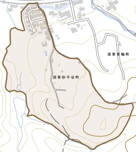 深草砂子谷町とその周辺の地図。町の範囲を重ねている