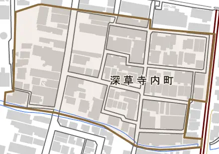 深草寺内町とその周辺の地図。町の範囲を重ねている