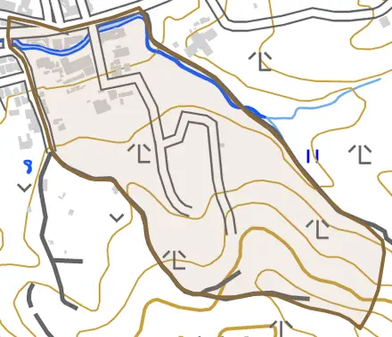 深草東軸町とその周辺の地図。町の範囲を重ねている