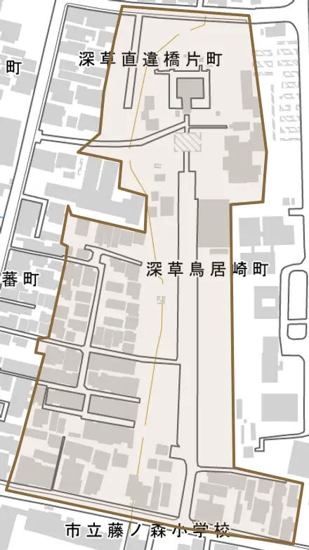 深草鳥居崎町とその周辺の地図。町の範囲を重ねている
