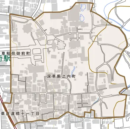 深草藪之内町とその周辺の地図。町の範囲を重ねている