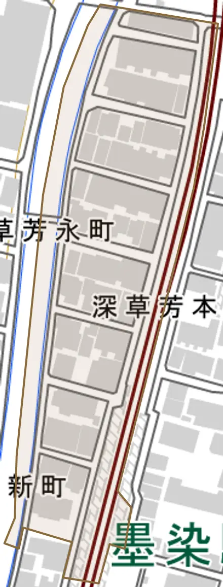 深草芳本町とその周辺の地図。町の範囲を重ねている