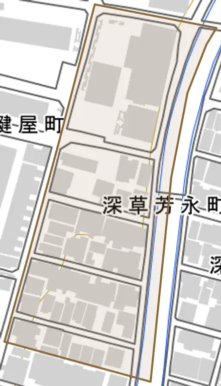 深草芳永町とその周辺の地図。町の範囲を重ねている