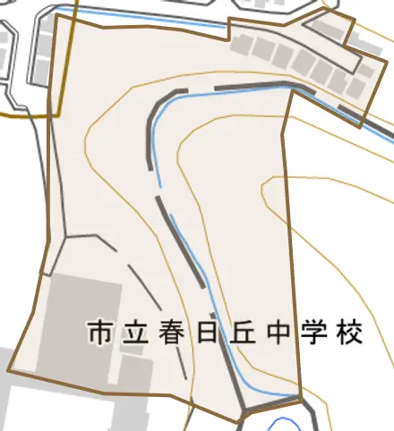 日野北山とその周辺の地図。町の範囲を重ねている