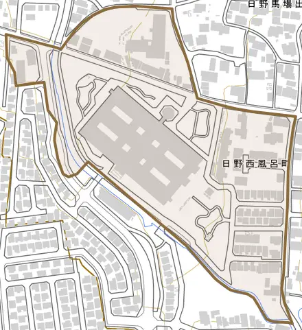 日野西風呂町とその周辺の地図。町の範囲を重ねている
