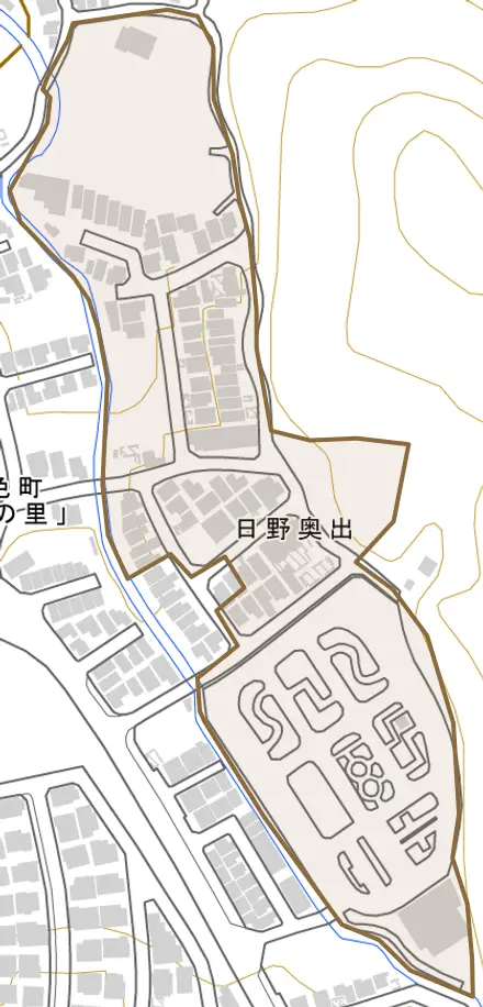 日野奥出とその周辺の地図。町の範囲を重ねている