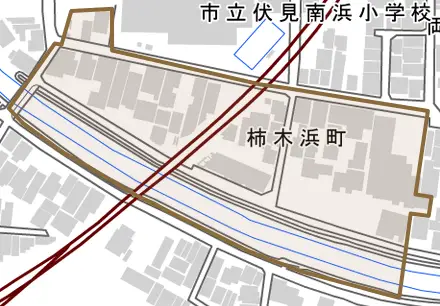 柿木浜町とその周辺の地図。町の範囲を重ねている