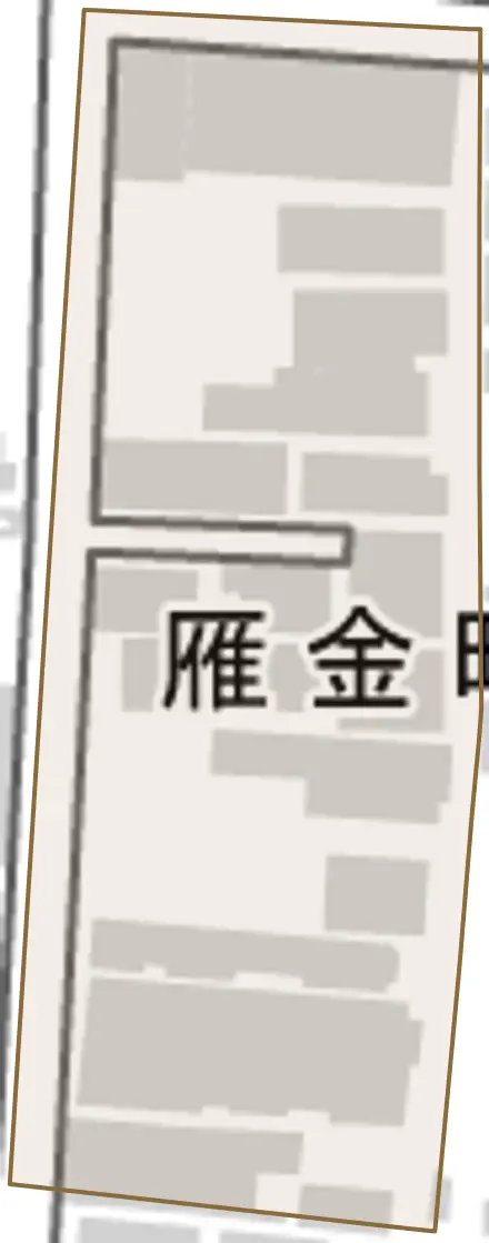 雁金町とその周辺の地図。町の範囲を重ねている