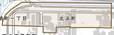 北浜町とその周辺の地図。町の範囲を重ねている