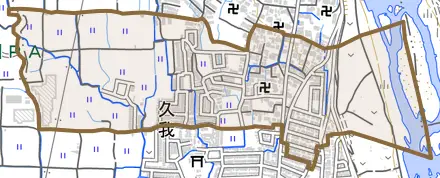 久我御旅町とその周辺の地図。町の範囲を重ねている