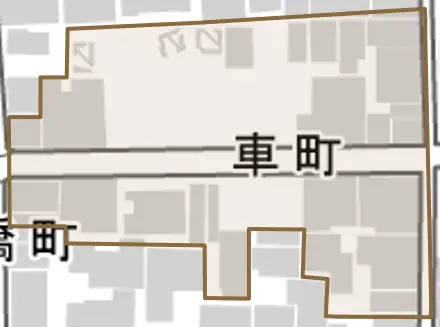 車町とその周辺の地図。町の範囲を重ねている