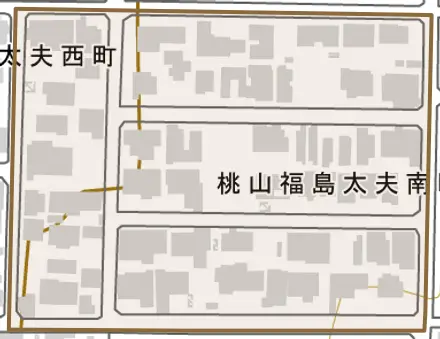 桃山福島太夫南町とその周辺の地図。町の範囲を重ねている