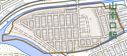 桃山与五郎町とその周辺の地図。町の範囲を重ねている