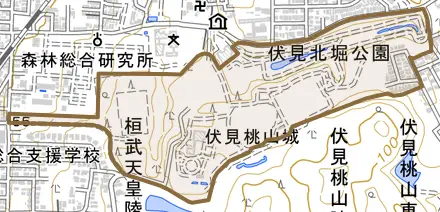 桃山町大蔵とその周辺の地図。町の範囲を重ねている
