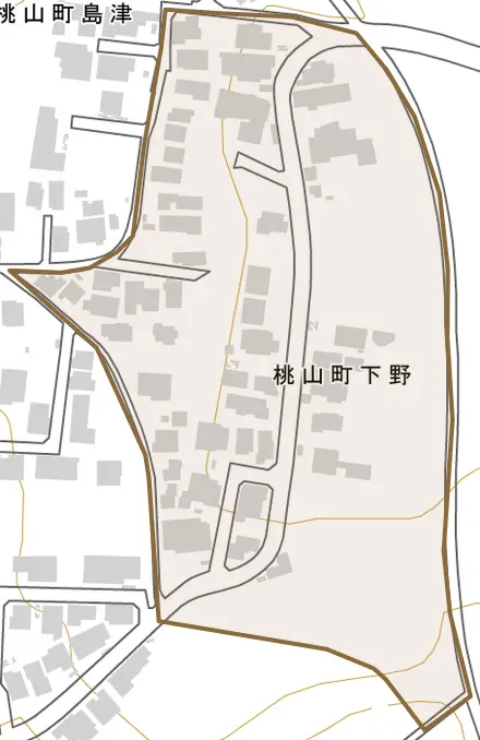 桃山町下野とその周辺の地図。町の範囲を重ねている