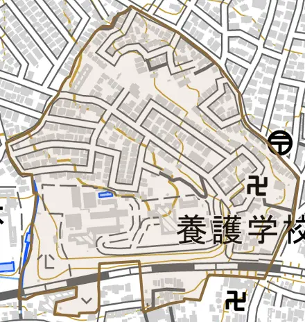 桃山町遠山とその周辺の地図。町の範囲を重ねている