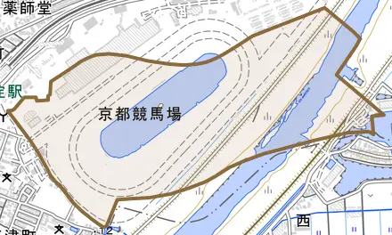向島又兵衛とその周辺の地図。町の範囲を重ねている