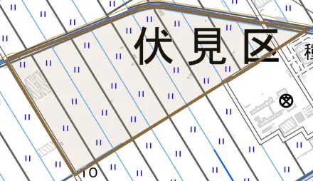 向島二本柳とその周辺の地図。町の範囲を重ねている