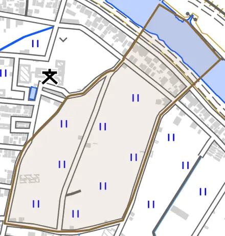 向島東泉寺町とその周辺の地図。町の範囲を重ねている