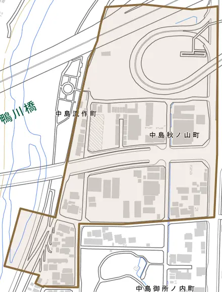 中島秋ノ山町とその周辺の地図。町の範囲を重ねている