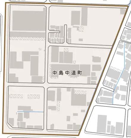 中島中道町とその周辺の地図。町の範囲を重ねている