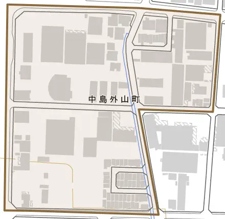 中島外山町とその周辺の地図。町の範囲を重ねている