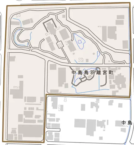 中島鳥羽離宮町とその周辺の地図。町の範囲を重ねている