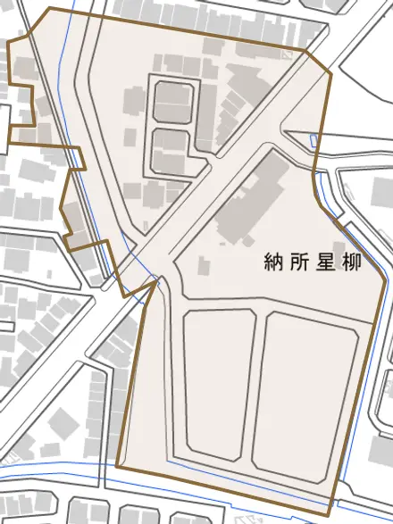 納所星柳とその周辺の地図。町の範囲を重ねている