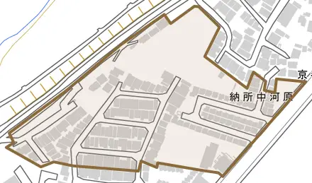納所中河原とその周辺の地図。町の範囲を重ねている