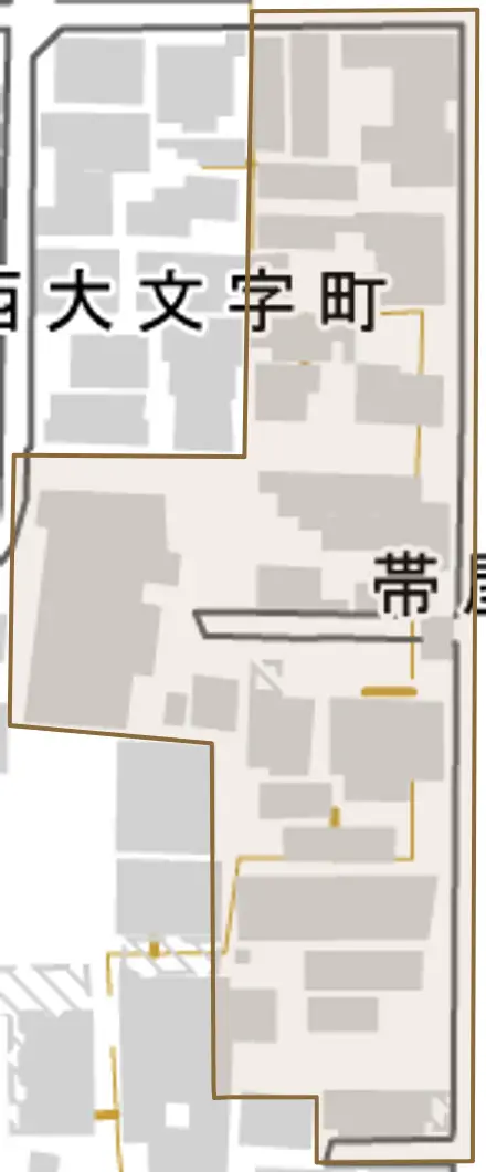 帯屋町とその周辺の地図。町の範囲を重ねている