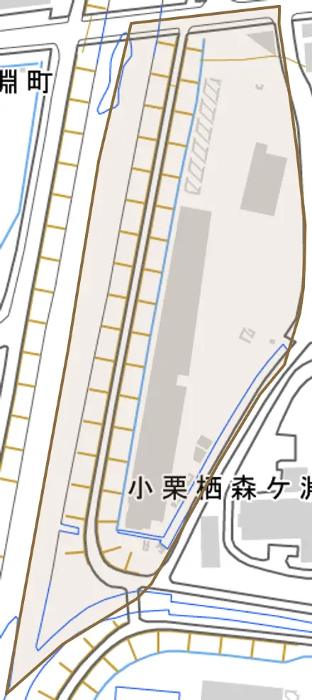 小栗栖森ケ淵町とその周辺の地図。町の範囲を重ねている
