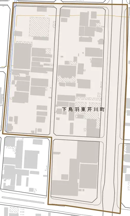 下鳥羽東芹川町とその周辺の地図。町の範囲を重ねている