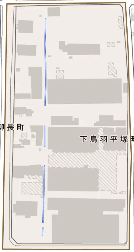 下鳥羽平塚町とその周辺の地図。町の範囲を重ねている