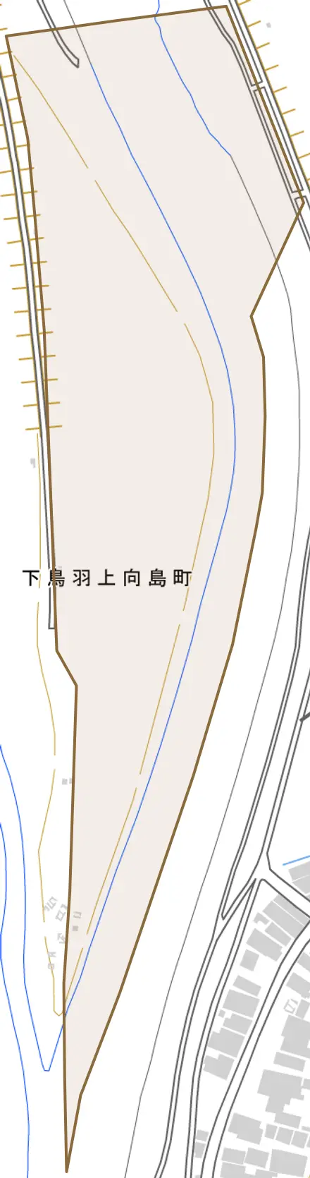 下鳥羽上向島町とその周辺の地図。町の範囲を重ねている