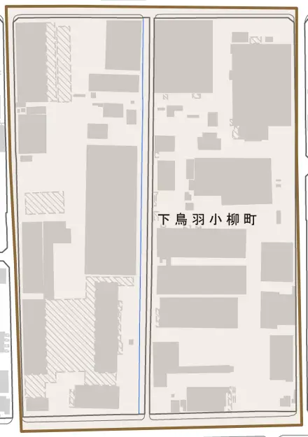 下鳥羽小柳町とその周辺の地図。町の範囲を重ねている
