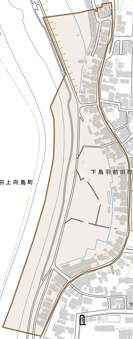 下鳥羽前田町とその周辺の地図。町の範囲を重ねている